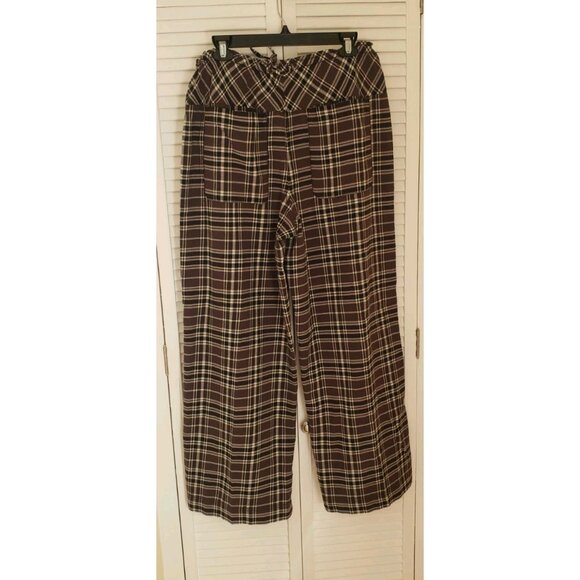 NEW FREE PEOPLE HUDSON CANYON CHARCOAL COMBO SLOUCHY PLAID COTTON PANTS MEDIUM - Picture 8 of 12